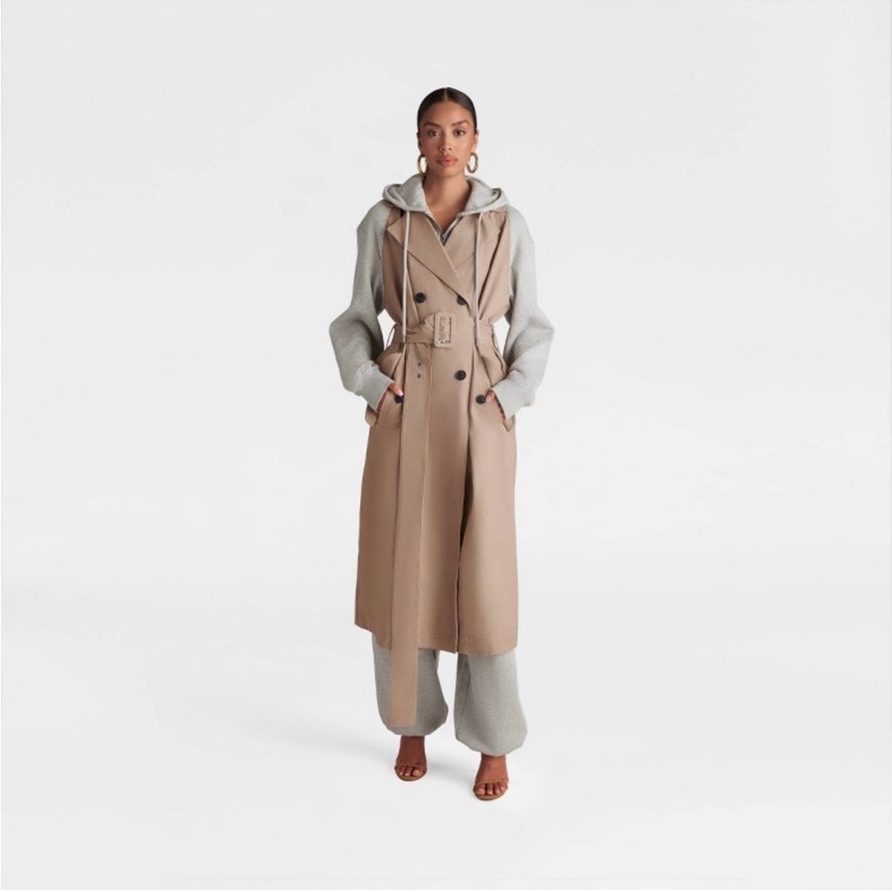 🔥NWT! KBB by KAHLANA 'The Sweatshirt Trench Coat' - Khaki/Heather Gray- Size S